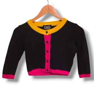 D&G Black Cropped Sweater with Yellow and Pink Trim